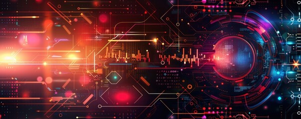Obraz premium Abstract digital technology interface with glowing lights and circuits, concept of AI, network, metaverse, innovation and future technology.