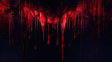 minimalist background featuring abstract vampire fangs with drops of blood in red, using clean lines and a dark background to capture the spooky essence of Halloween