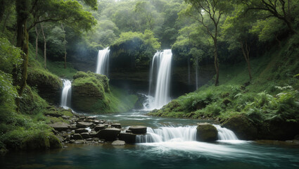 A waterfall in a jungle.