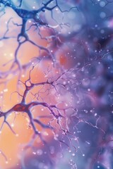 A close up of a purple and orange brain with many branches. The branches are very thin and the colors are very bright