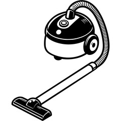 Home vacuum cleaner in monochrome. Simple minimalistic vector in black ink drawing on transparent background