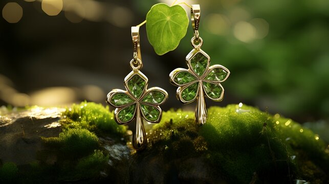 A pair of green earrings resting on a rock