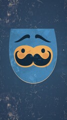 Fototapeta premium A cute flat style illustration of a smiling face with a mustache on a vintage background