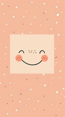 A cute, flat-style illustration of a smiling face with rosy cheeks on a soft peach background with white dots