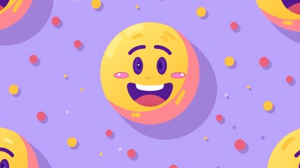 Naklejka premium A cute, flat style illustration of a smiling face on a violet background with yellow and pink dots