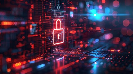 Obraz premium Digital lock symbol on a futuristic circuit board background representing cybersecurity, data protection, and information security.