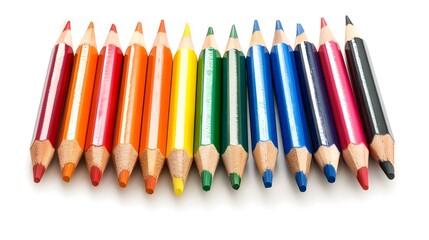 Naklejka premium Assorted Colored Pencils Isolated on Clean White Background