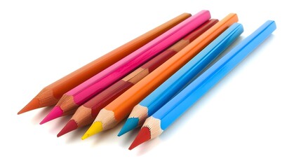 Fototapeta premium Colorful Pencils Arranged on Plain White Background for Creative Purposes