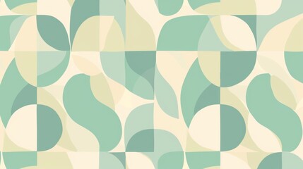 Abstract geometric shapes in a retro style with boomerang-like forms in a pastel mint color on an off-white background