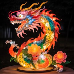 Illuminated Chinese Dragon Lantern. Vibrant Symbol of Culture and Celebration