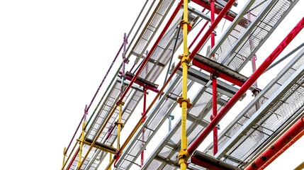 Detailed Scaffolding Structure Isolated on White Background Depicting Industrial Construction and Development
