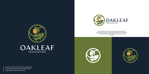 Oak leaf logo with circular acorns, elegant and clean style, logo design vector. © dhulpikir