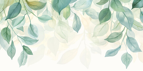 Fototapeta premium Seamless Watercolor Pattern of Green Leaves Elegant Botanical Background with Natural Foliage Design