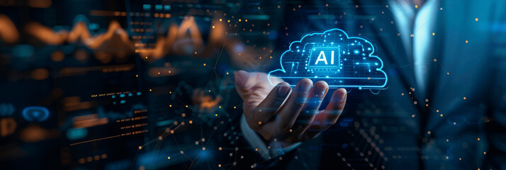 Businessman using AI for market analysis and growth strategy in finance and technology