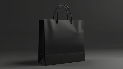 A sleek and sophisticated black paper shopping bag, featuring a glossy finish and sturdy black handles, serves as a stylish mockup.