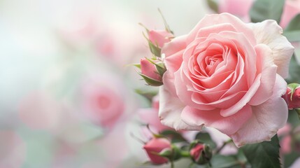 Fototapeta premium Graceful white rose in full bloom, detailed and textured petals, soft and natural lighting, elegant and serene aesthetic
