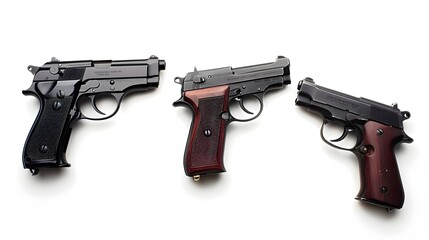 Handguns Isolated on White Surface for Security and Protection Concepts