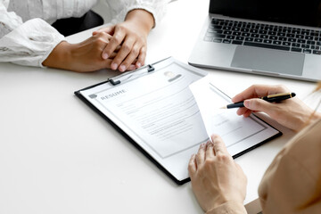 Business office executives interview job applicants employee in the meeting room