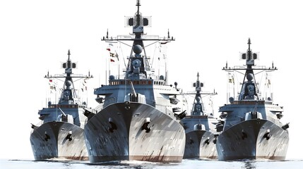Imposing Warships Displayed in Strategic White Backdrop for Military Concept