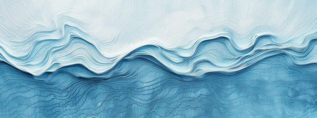 Obraz premium Serene Blue Water Ripples on Pastel Blue Texture with Sand Beach and Transparent Waves, Summer Vacation Background Banner