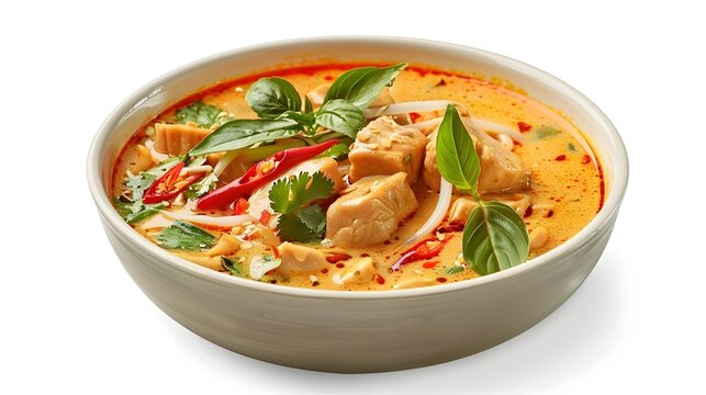 Mouthwatering Panang Curry Dish on Clean White Background