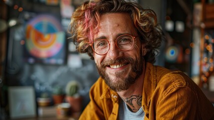 Obraz premium Funny punk client in minimal office reviewing business growth data