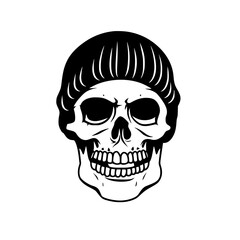 Fototapeta premium Skull with Beanie Hat Illustration, Black and white illustration of a skull wearing a beanie hat, combining urban style with a macabre theme.