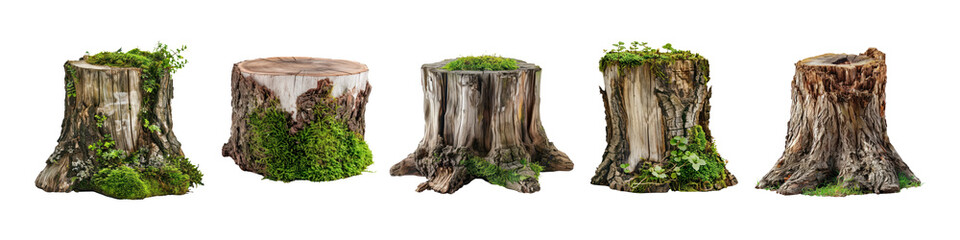Fototapeta premium Nature tree stump png cut out element set
