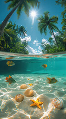 Discovering tropical underwater beauty with colorful marine life and palm trees is stunning