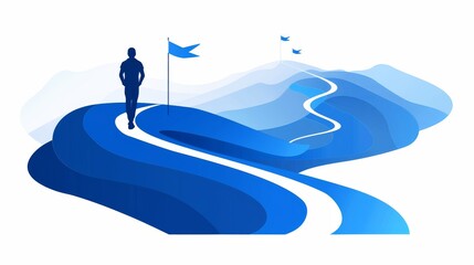 silhouette of a business man on their way toward the goal, simple flat illustration