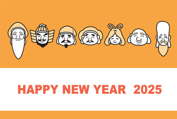 2025年　巳年　ポップな七福神の年賀状
