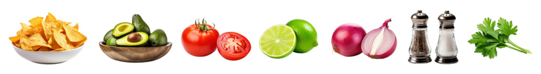 Photo of guacamole’s ingredients with nacho set