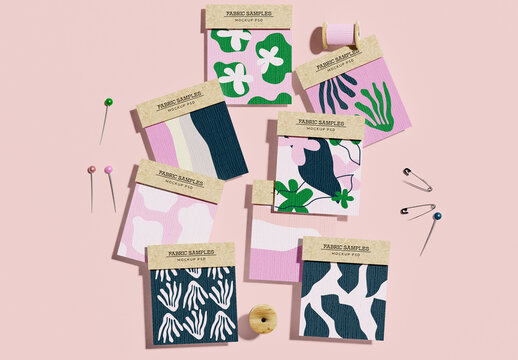 Fabric Swatches and Sewing Tools Mockup