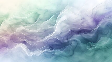 abstract background with flowing shapes in blue and green colors, smoke waves, fluid art, light sky-blue and purple color palette, modern digital art style