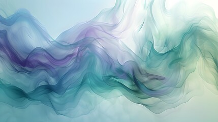 Fototapeta premium abstract background with a soft blend of blues, greens, and purples, resembling a smoke color painting with gentle, flowing lines, smoke waves,