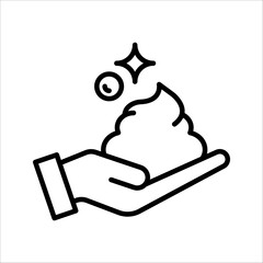 Black single foam Cream on hand line icon, simple skin cleanser flat design vector pictogram, vector infographic for app logo website button ui ux interface.