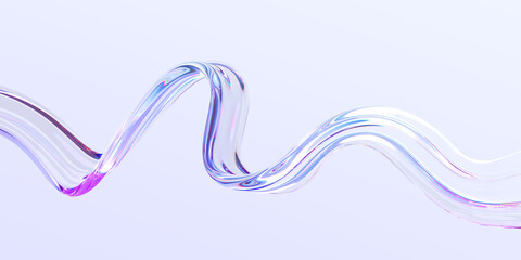 3d abstract liquid glass transparent clear ribbon wave line render. Rainbow fluid flow curve shape with dispersion light, holographic gradient texture. Flying glossy design element. 3D illustration © marozhkastudio