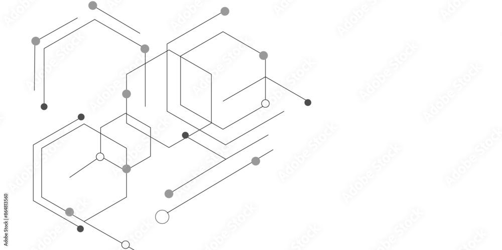 Leinwandbilder Vector illustration of hexagons pattern. Abstract background with connected hexagons and dots.