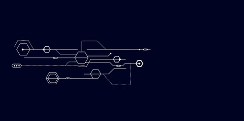 Modern futuristic circuit board quantum computer technology concept background, large data processing. Futuristic blue circuit board background.