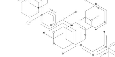 Vector illustration of hexagons pattern. Abstract background with connected hexagons and dots.