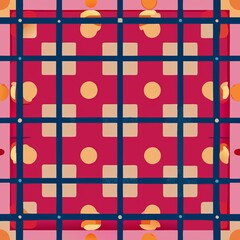 seamless pattern of windowpane grids with embedded polka dots, Generative AI