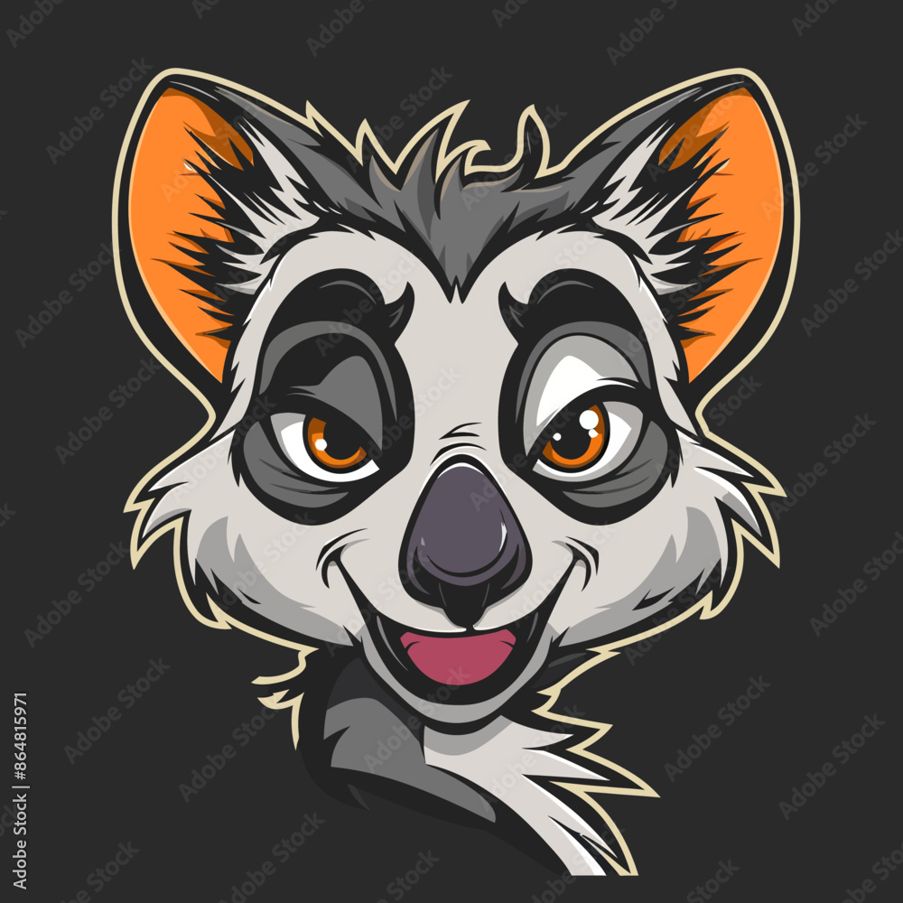 Wall mural cartoon character logo, lemur, winking, smiling, 2d, vector illustration, mascot logo