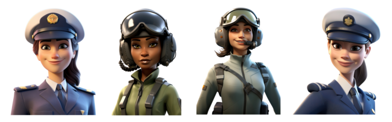 PNG 3D illustration of a female in military services uniform  cut out element set