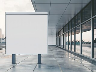 Empty white signboard mockup at a sports stadium entrance