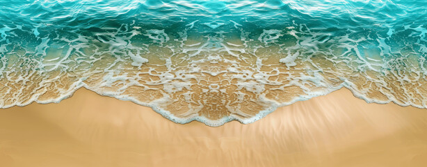 Obraz premium vibrant summer beach background with turquoise blue water waves and sunlight on sandy shore perfect for vacation travel and relaxation