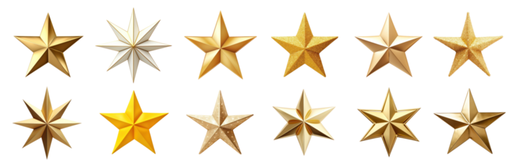 Golden stars png cut out element set