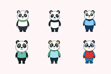 Obraz premium set of funny cartoon animals, Panda cartoon style vector illustration. 