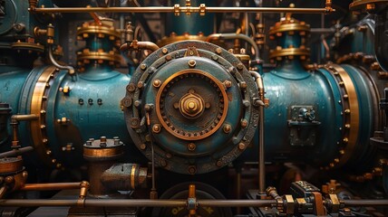 Obraz premium Close-up of intricate machinery with brass and steel parts