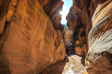 Beautiful Sunbeam in Willis Creek Slot Canyon, Grand Staircase Escalante National Monument, Utah