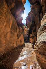 Beautiful Sunbeam in Willis Creek Slot Canyon, Grand Staircase Escalante National Monument, Utah